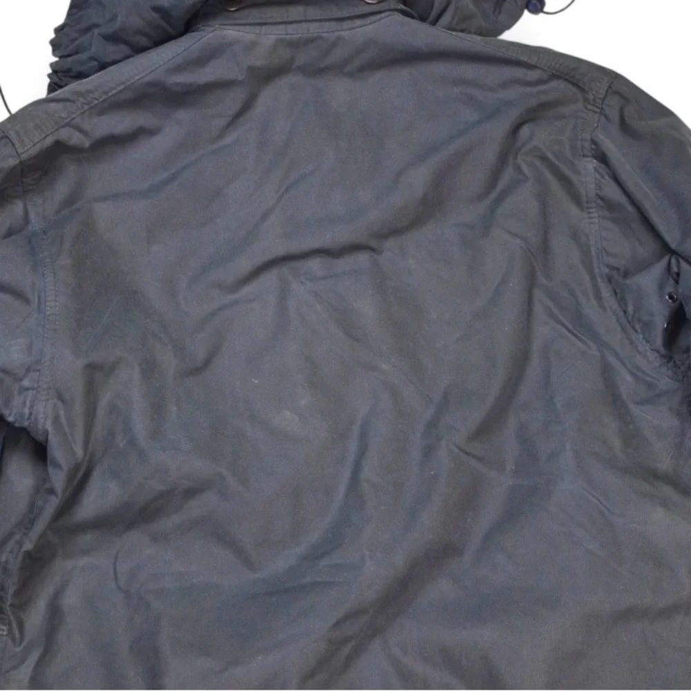 VTG Barbour Border Wax Jacket With Hood 1994 A205 Navy Blue Made In England C38 - Picture 8 of 16